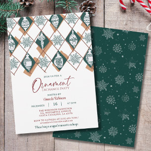Snowflakes Green Ornament Christmas Exchange Party Invitation