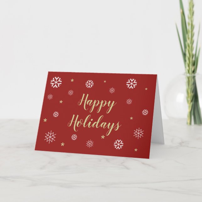 Snowflakes Happy Holidays Elegant Red Blank Holiday Card (Front)