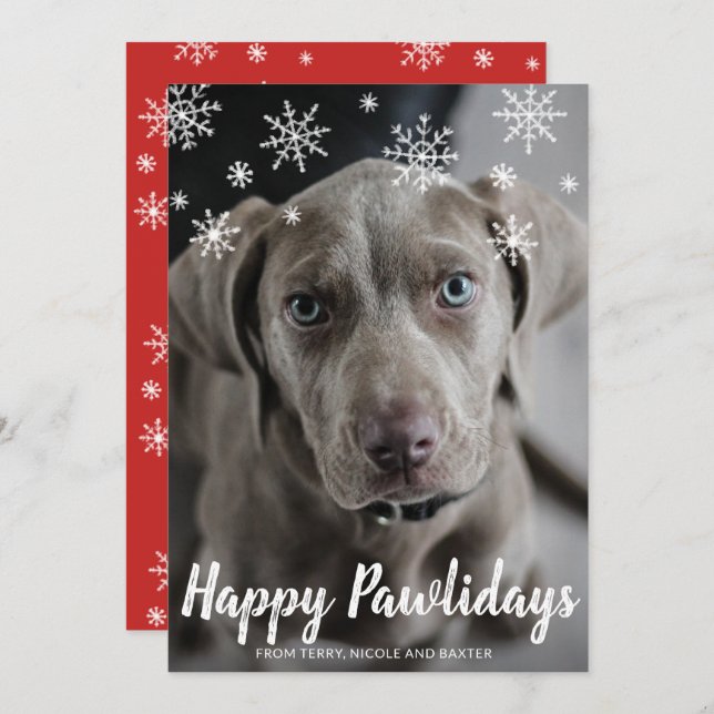 Snowflakes Happy Pawlidays Photo Dog Christmas Holiday Card (Front/Back)