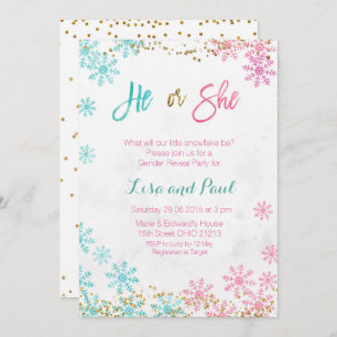 Snowflakes he or she gender reveal invitation