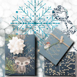 Snowflakes, Hearts and fox Wrapping Paper Sheets<br><div class="desc">Looking for something pretty to wrap your gifts with? Each Christmas paper sheet has a different pattern but they have similar colours to complement each other. This cute blue wrapping paper set features three flat sheets with little foxes, pine branches, and snowflakes, the second sheet is filled with snowmen and...</div>