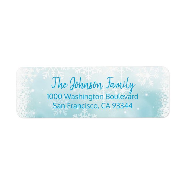 SNOWFLAKES Holiday Christmas Blue Return Address Label (Front)