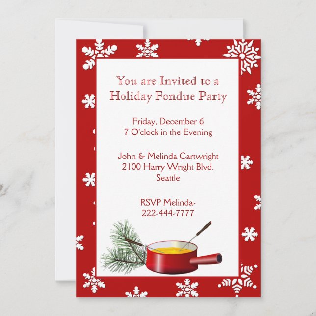 Snowflakes Holiday Fondue Party Invitation (Front)