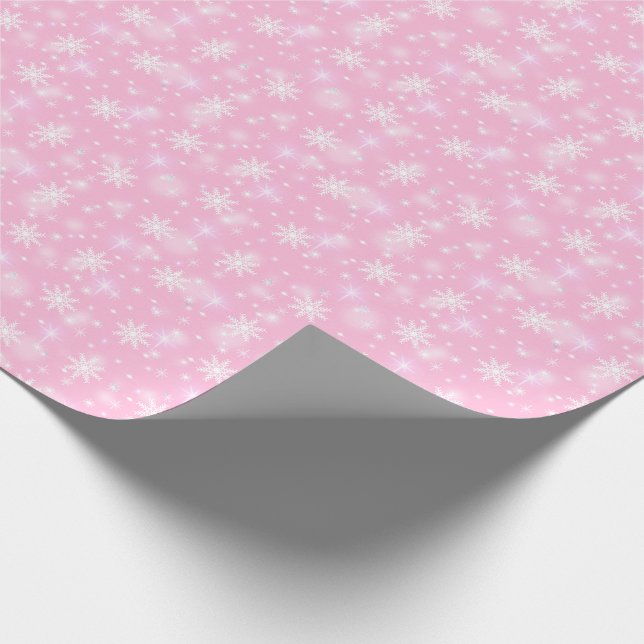 Snowflakes Holiday Winter Pink Wrapping Paper (Corner)