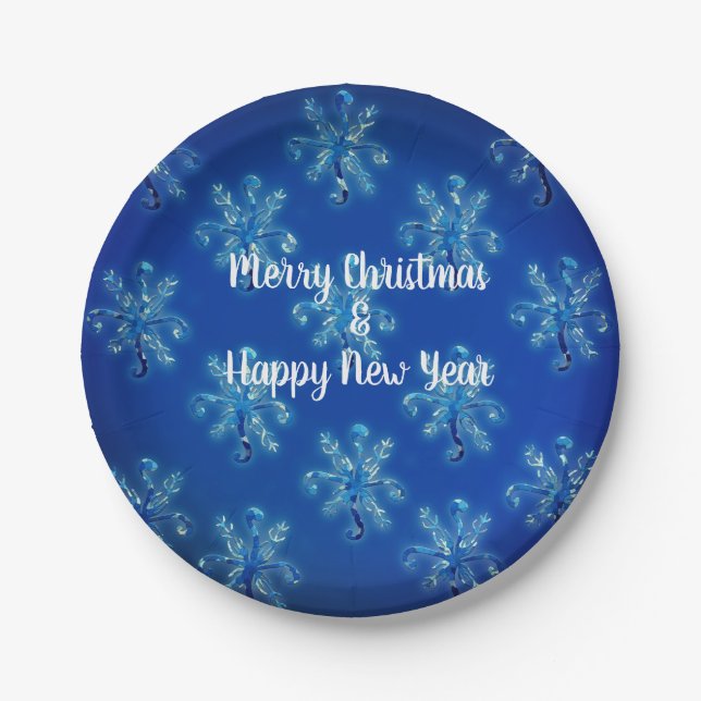 Snowflakes Holidays Paper Plate (Front)
