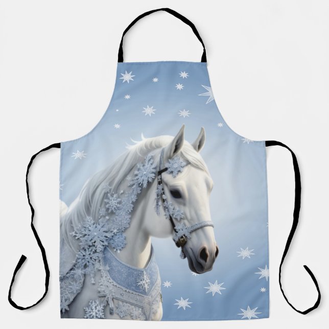 Snowflakes Horse Holiday Christmas Apron (Front)