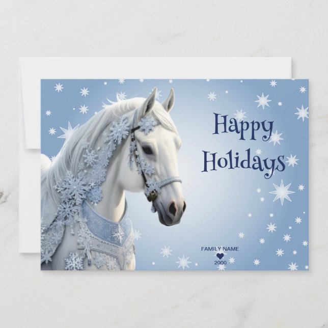 Snowflakes Horse Holiday Christmas Card (Front)