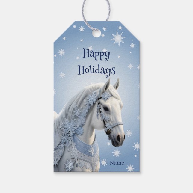 Snowflakes Horse Holiday Christmas Gift Tag (Front)