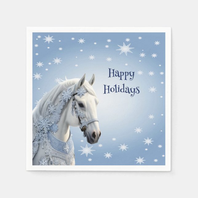 Snowflakes Horse Holiday Christmas Paper Napkin (Front)