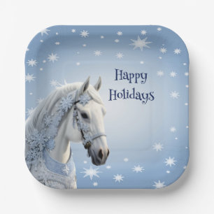 Snowflakes Horse Holiday Christmas Paper Plate