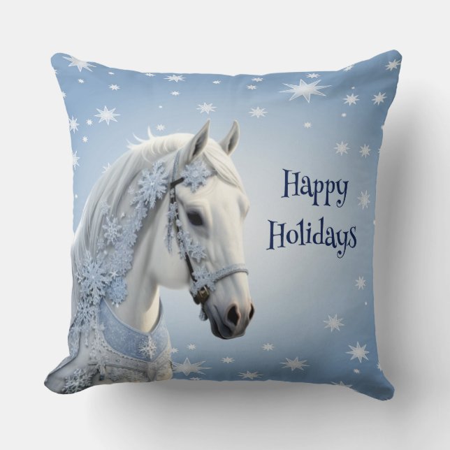 Snowflakes Horse Holiday Christmas Throw Pillow (Front)
