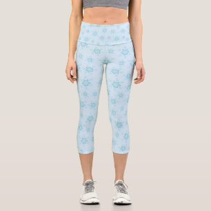 Snowflakes, Ice Blue, Icy Snowflakes, Snow Capri Leggings