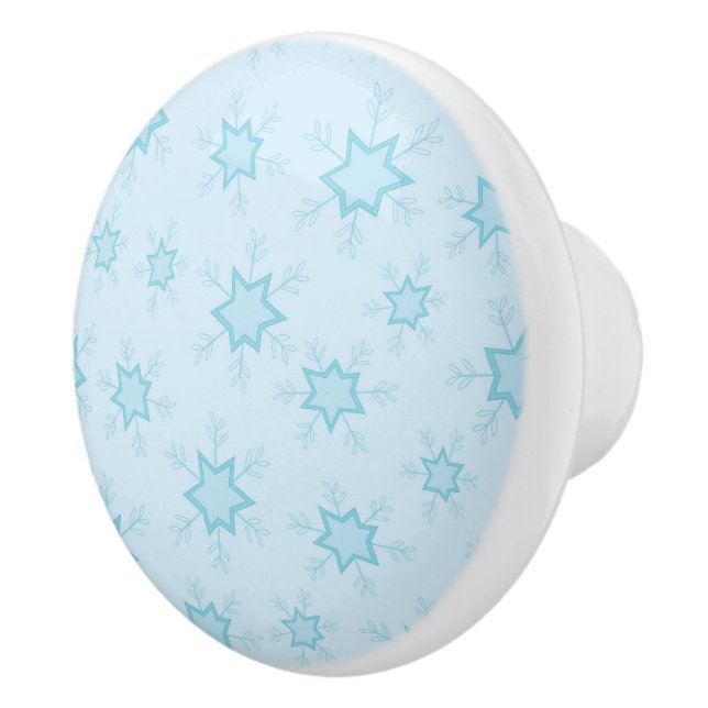Snowflakes, Ice Blue, Icy Snowflakes, Snow Ceramic Knob (Right)