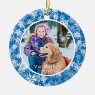 Snowflakes in Blue and White, Two Photo, Two Sided Ceramic Tree Decoration