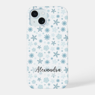 Snowflakes in Different Shades of Blue Winter iPhone 15 Case