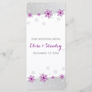 Snowflakes in purple & grey stars wedding menu
