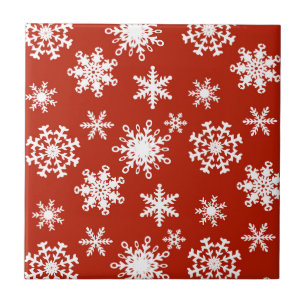 Snowflakes in white on red background ceramic tile