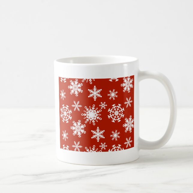 Snowflakes in white on red background coffee mug (Right)