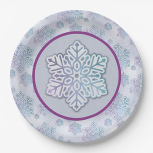 Snowflakes Iridescent Blue & Purple Paper Plate