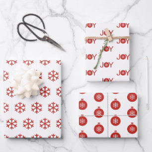 Snowflakes, Joy and Christmas Balls Pattern Wrapping Paper Sheet