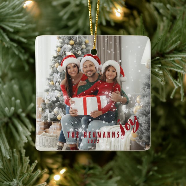 Snowflakes Joyful Holiday Family Photo  Ceramic Or Ornament (Tree)