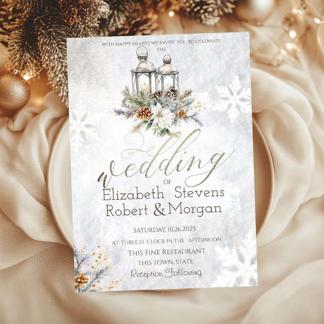 Snowflakes Lantern String Light Wedding   Invitation (Creator Uploaded)