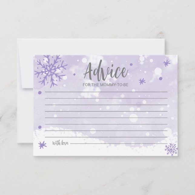 Snowflakes Lavender Baby Shower Advice Cards (Front)