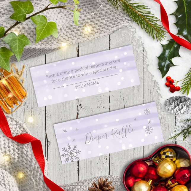 Snowflakes Lavender Baby Shower Diaper Raffle Mini Business Card (Creator Uploaded)