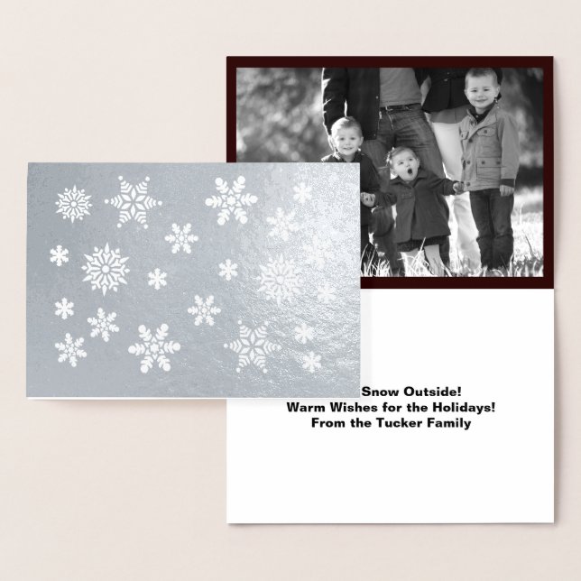 Snowflakes Let It Snow Add Photo and Family Name Foil Card (Display)