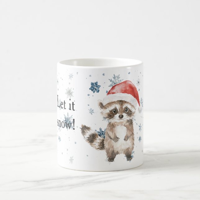 Snowflakes Let it snow Raccoon Christmas Red Hat Coffee Mug (Center)