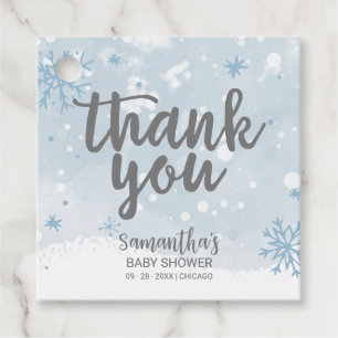 Snowflakes Light Blue Boy Baby Shower Thank You Favour Tags