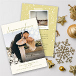 Snowflakes Love Peace Joy Kisses Photo Wedding Holiday Card<br><div class="desc">The back features a full snowdots pattern, a snapshot photo and a personalizable holiday message. The base background can be changed to any colour of your choice. All / Most text is editable. Designed / original artwork by fat*fa*tin. Easy to personalise with your own text message, name, photo, or image....</div>