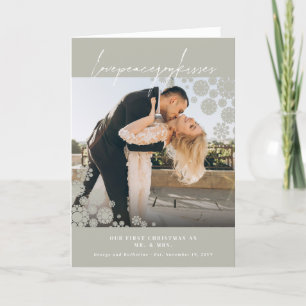 Snowflakes Love Peace Joy Kisses Photo Wedding Holiday Card
