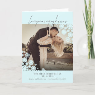 Snowflakes Love Peace Joy Kisses Photo Wedding Holiday Card