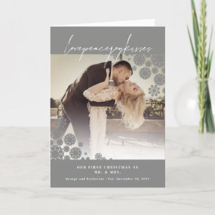Snowflakes Love Peace Joy Kisses Photo Wedding Holiday Card