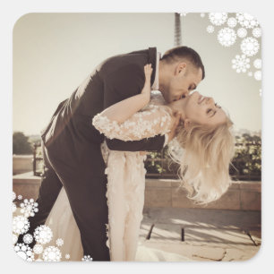 Snowflakes Love Peace Joy Kisses Photo Wedding Square Sticker