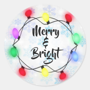 Snowflakes "Merry & Bright" Holiday Christmas Classic Round Sticker
