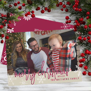 Snowflakes Merry Christmas Custom Photo Holiday Card