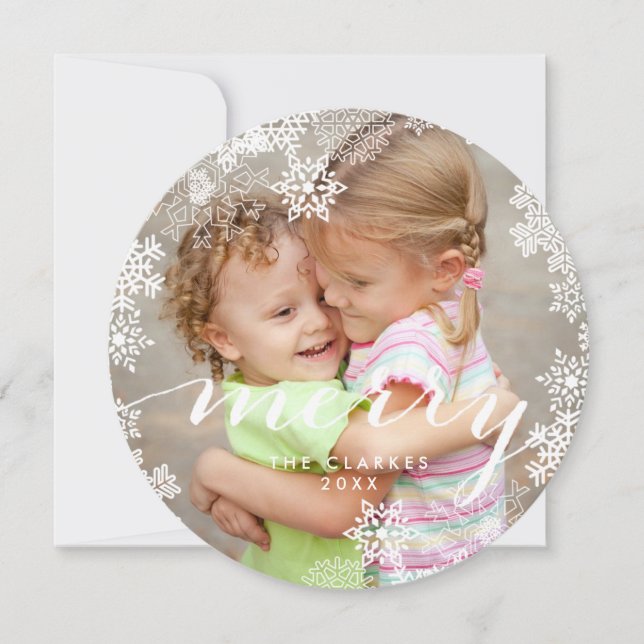 Snowflakes Merry Script | Holiday Photo Card (Front)