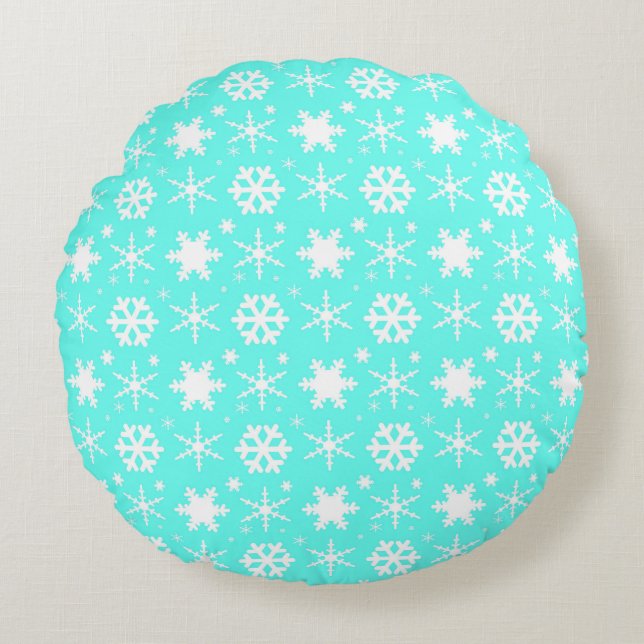 Snowflakes Mint Round Cushion (Front)