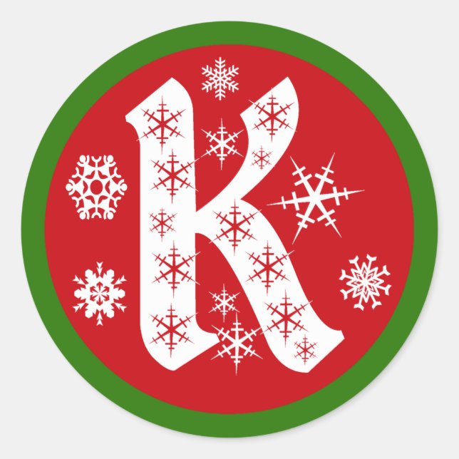 Snowflakes Monogram Letter K Classic Round Sticker (Front)