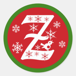 Snowflakes Monogram Letter Z Classic Round Sticker