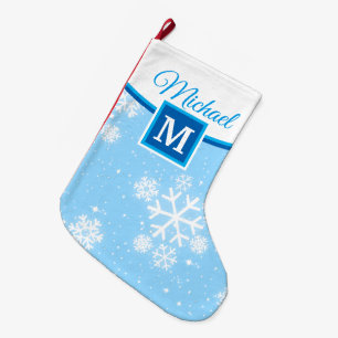 Snowflakes / Monogram / Your Name & Colour Large Christmas Stocking