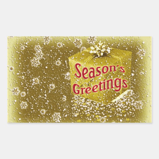 Snowflakes n gifts Christmas gold Rectangular Sticker (Front)
