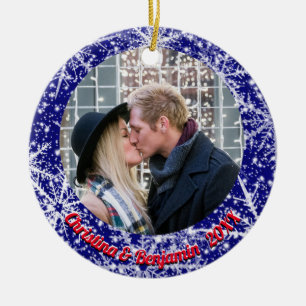 Snowflakes, name, Year's #, 2 Photos Ceramic Ornament