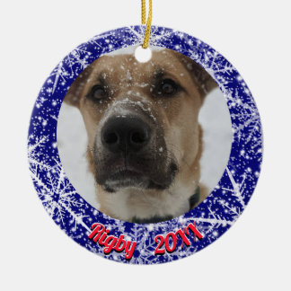 Snowflakes, name, Year's #, 2 Photos Ceramic Ornament