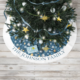 Snowflakes & Nautical Elements Personalised Brushed Polyester Tree Skirt