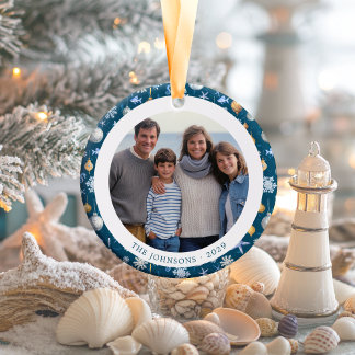 Snowflakes & Nautical Family Christmas 2-Sided Ceramic Ornament