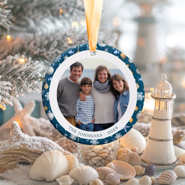 Snowflakes & Nautical Family Christmas 2-Sided Ceramic Ornament (Snowflakes & Nautical Family Christmas 2-Sided Ceramic Ornament)