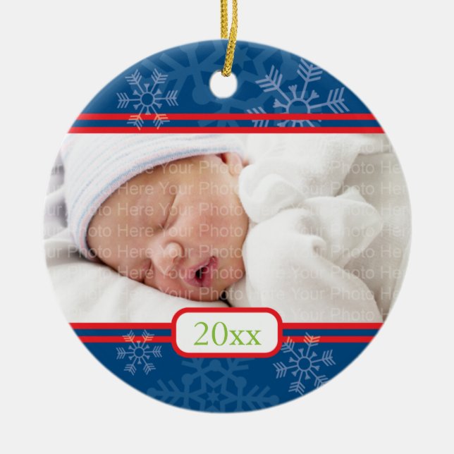 Snowflakes: Navy Blue Ceramic Tree Decoration (Front)